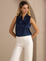 [Dark Blue] SilkSilky-UK Sleeveless Tie Neck Camisole 004