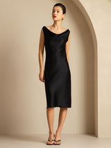 [Black] SilkSilky-UK Sleeveless Cowl Neck Dress 005