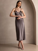 [Dark Khaki] SilkSilky-UK Spaghetti Strap V Neck Dress 006