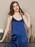 SilkSilky UK Pure Silk Sleeveless V Neck Camisole Set DarkBlue 004