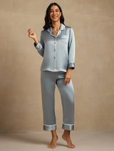 [Grayish Blue] SilkSilky-UK Long Sleeve Notch Collar Women's Pyjamas 007