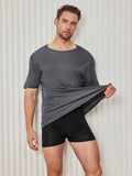 SilkSilky-UK Silk Knitted Short Sleeve Round Neck Men's T-Shirt DarkGray 005