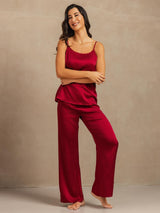 [Wine] SilkSilky-UK 19Momme Machine-Washable Silk Spaghetti Strap Scoop Neck Camisole Set 003