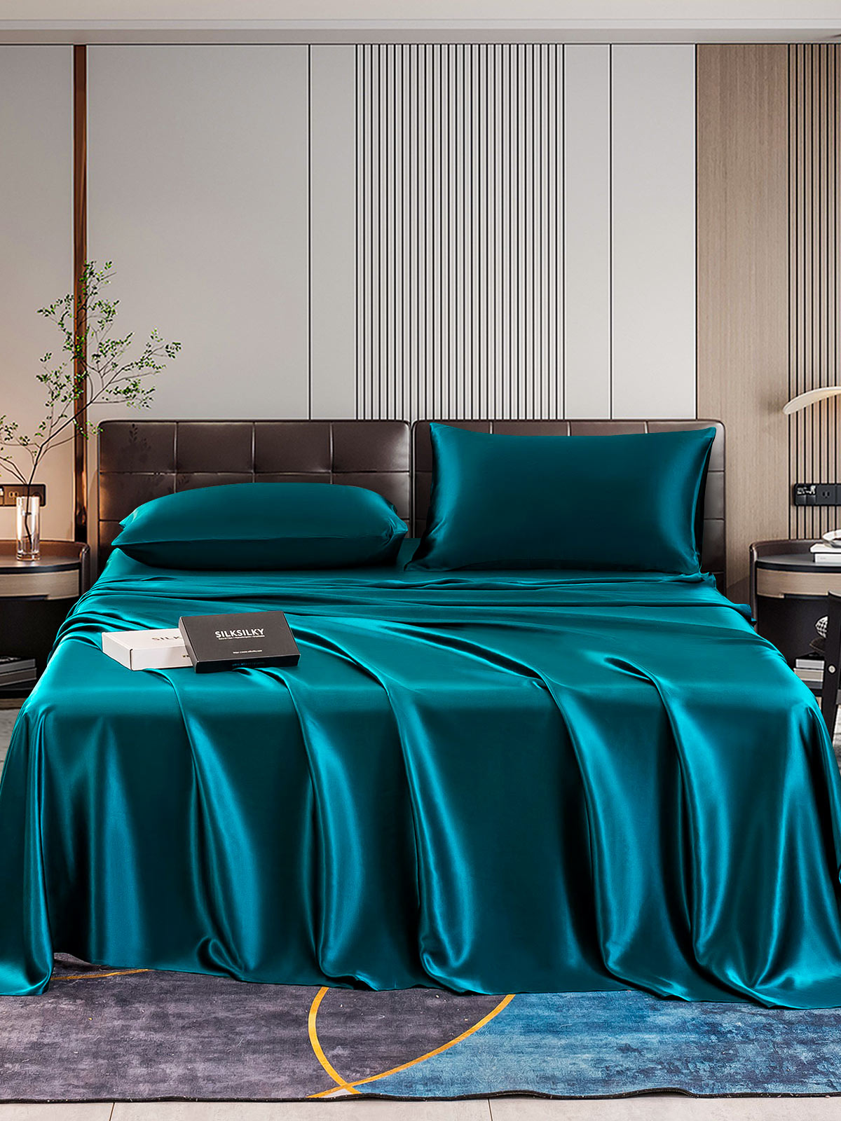 SilkSilky UK 22Momme Pure Silk Bedding Set Teal 001