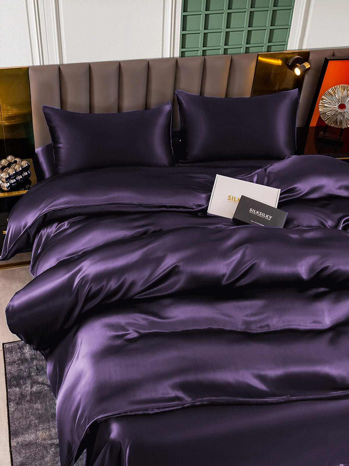 [Deep Purple] SilkSilky-UK 22Momme Pure Silk Bedding Set 004,