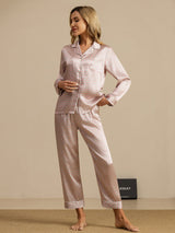 [Pink Heart Geo] SilkSilky-UK Short Sleeve Lapel Collar Women's Pyjamas 006