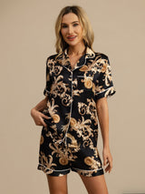 [Black Dragon] SilkSilky-UK Short Sleeve Notch Collar Women's Pyjamas 001