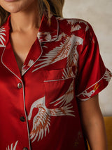 [Dark Red] SilkSilky-UK Short Sleeve Lapel Collar Women's Pyjamas 004