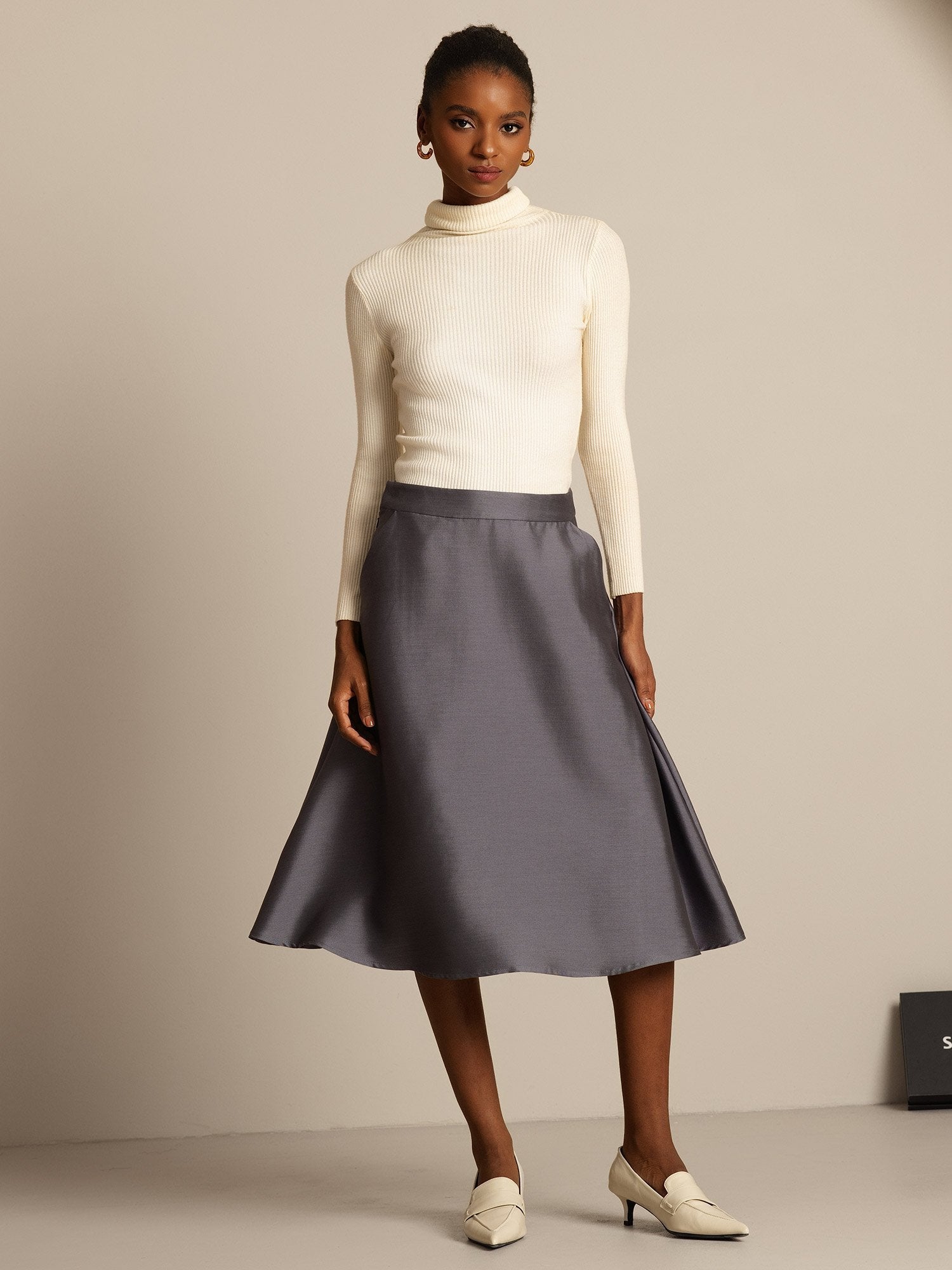 [Gray] SilkSilky-UK 32Momme Silk-Wool Blend Skirt 007