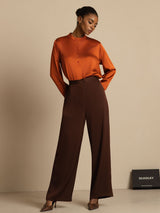 [Caramel] SilkSilky-UK 19Momme Stretch Silk Charmeuse Long Sleeve Stand Collar Blouse 007