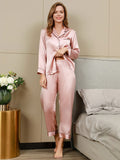 SilkSilky UK Pure Silk Long Sleeve Lapel Women's Pyjamas Pink 005