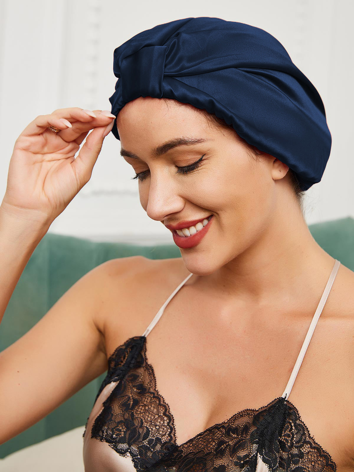 SilkSilky UK Pure Silk Sleep Cap DarkBlue 001