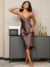[Coffee] SilkSilky-UK Spaghetti Strap V Neck Nightdress 002