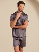 [Purple Gray] SilkSilky-UK Short Sleeve Notch Collar Men's Pyjamas 005