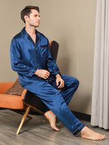 [Dark Blue] SilkSilky-UK Long Sleeve Notch Collar Men's Pyjamas 003