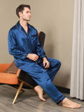 SilkSilky UK 19Momme Pure Silk Long Sleeve Lapel Men's Pyjamas DarkBlue 003