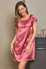 [Pale Mauve] SilkSilky-UK Cap Sleeve Square Neck Nightdress 005