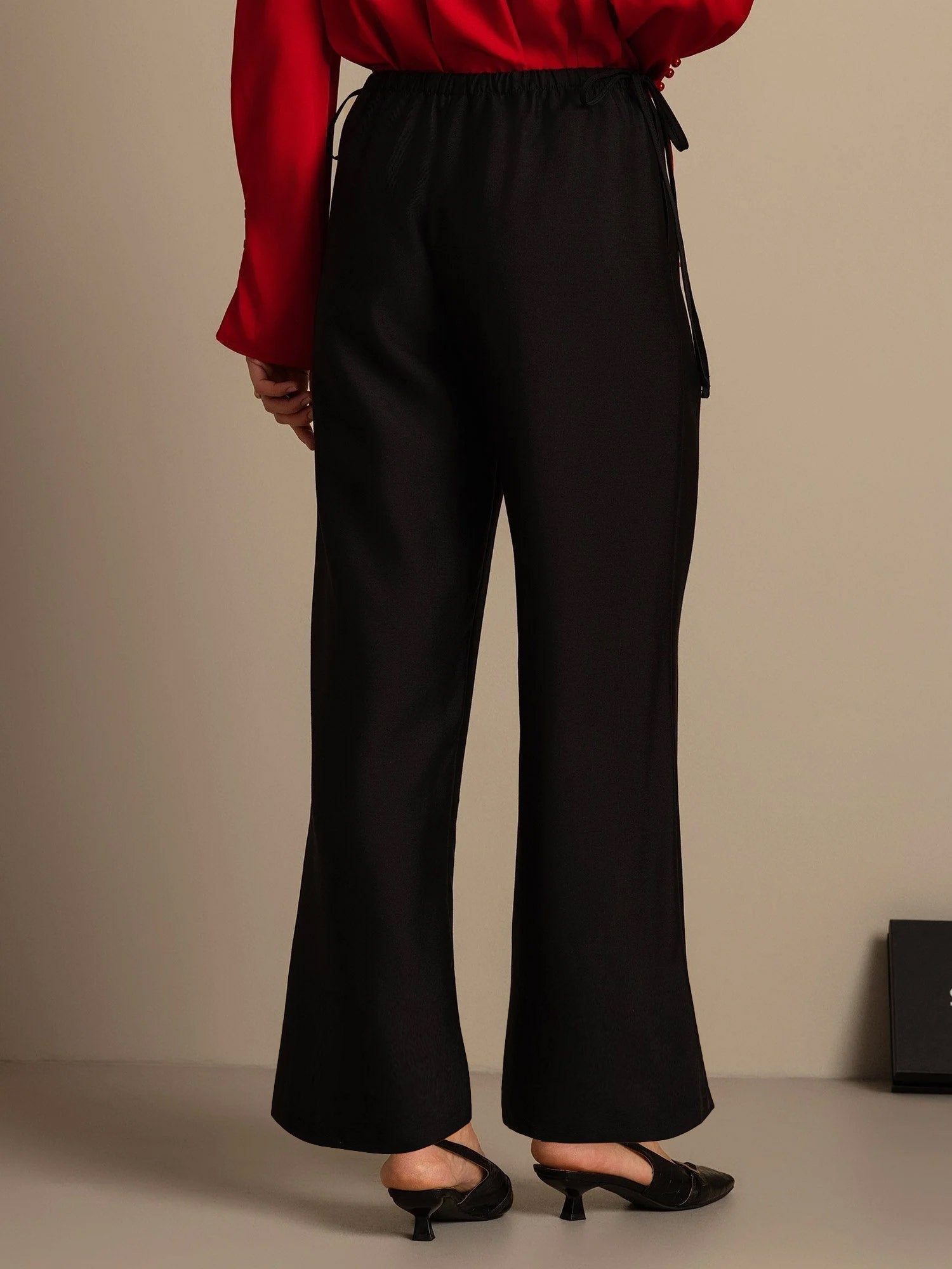 [Black] SilkSilky-UK 32Momme Silk-Wool Blend Womens Pants 002,