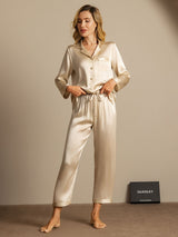 [Champagne] SilkSilky-UK Long Sleeve Lapel Collar Women's Pyjamas 003