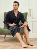 SilkSilky UK Pure Silk Long Sleeve Lapel Men's Dressing Gown Black 006