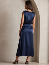 [Dark Blue] SilkSilky-UK 19Momme Stretch Silk Charmeuse Skirt 004