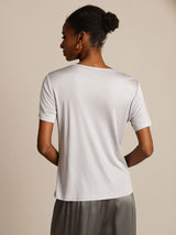 [Silver] SilkSilky-UK 100% Silk Jersey Short Sleeve Round Neck Women's T-Shirt 002