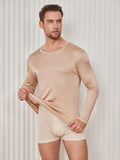 SilkSilky UK Silk Knitted Long Sleeve Round Neck Men's T Shirt Beige 003