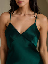 [Green] SilkSilky-UK Spaghetti Strap V Neck Dress 004