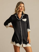 [Black] SilkSilky-UK Pure Silk Collar Nightshirt 008
