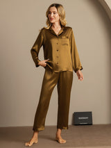 [Brown] SilkSilky-UK Long Sleeve Lapel Collar Women's Pyjamas 004