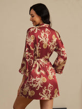 [Wine Dragon] SilkSilky-UK 3/4 Sleeve V Neck Women's Dressing Gown 002