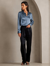 [Real Teal] SilkSilky-UK Long Sleeve Lapel Collar Women's Shirt 003