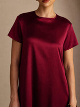 [Dark Red] SilkSilky-UK Short Sleeve Crew Neck Dress 004