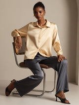 [Champagne] SilkSilky-UK Long Sleeve Lapel Collar Women's Shirt 009