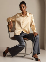 [Champagne] SilkSilky-UK Long Sleeve Lapel Collar Women's Shirt 009