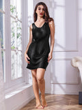 SilkSilky UK Pure Silk Sleeveless Round Neck Nightdress Black 005