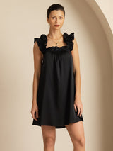 [Black] SilkSilky-UK 19Momme Silk Sleeveless Square Neck Dress 006