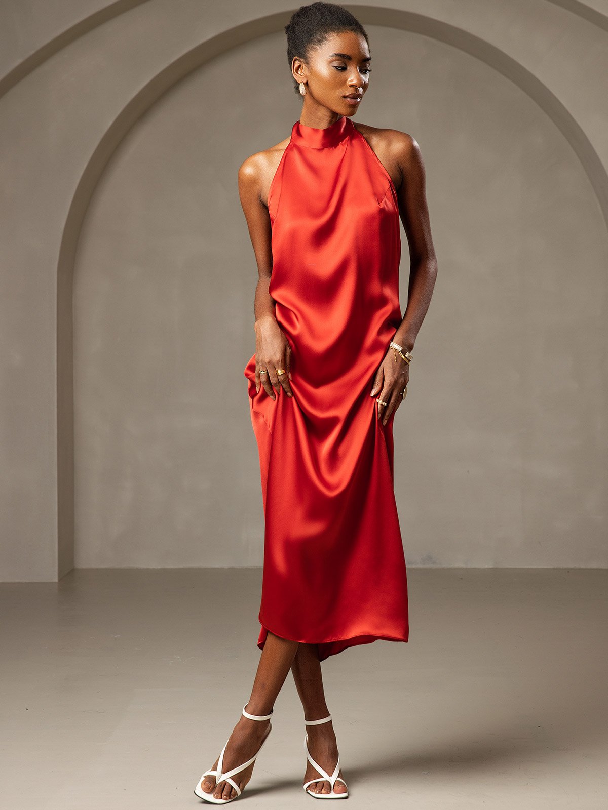 SilkSilky UK 19Momme Silk Sleeveless Dress Wine 005