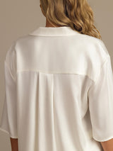 [White] SilkSilky-UK 19Momme Machine-Washable Silk Half Sleeve Notch Collar Women's Pyjamas 004