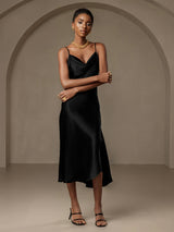 [Black] SilkSilky-UK Spaghetti Strap Cowl Neck Dress 004
