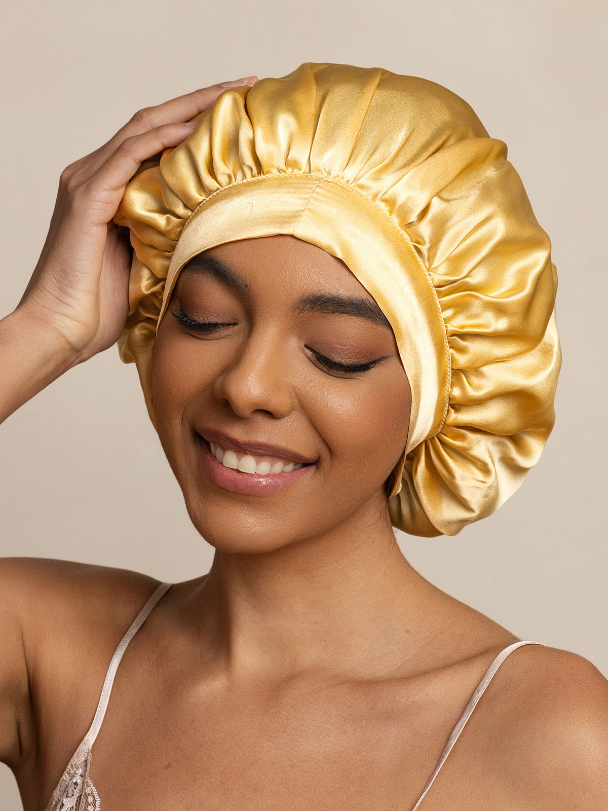 SilkSilky-UK Pure Silk Sleep Cap Champagne 002