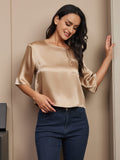 SilkSilky UK Pure Silk Half Sleeve Boat Neck Women's T Shirt Champagne 004