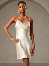 [Light Yellow] SilkSilky-UK Spaghetti Strap Cowl Neck Dress 003