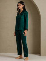 [Dark Green] SilkSilky-UK Long Sleeve Lapel Collar Women's Pyjamas 007