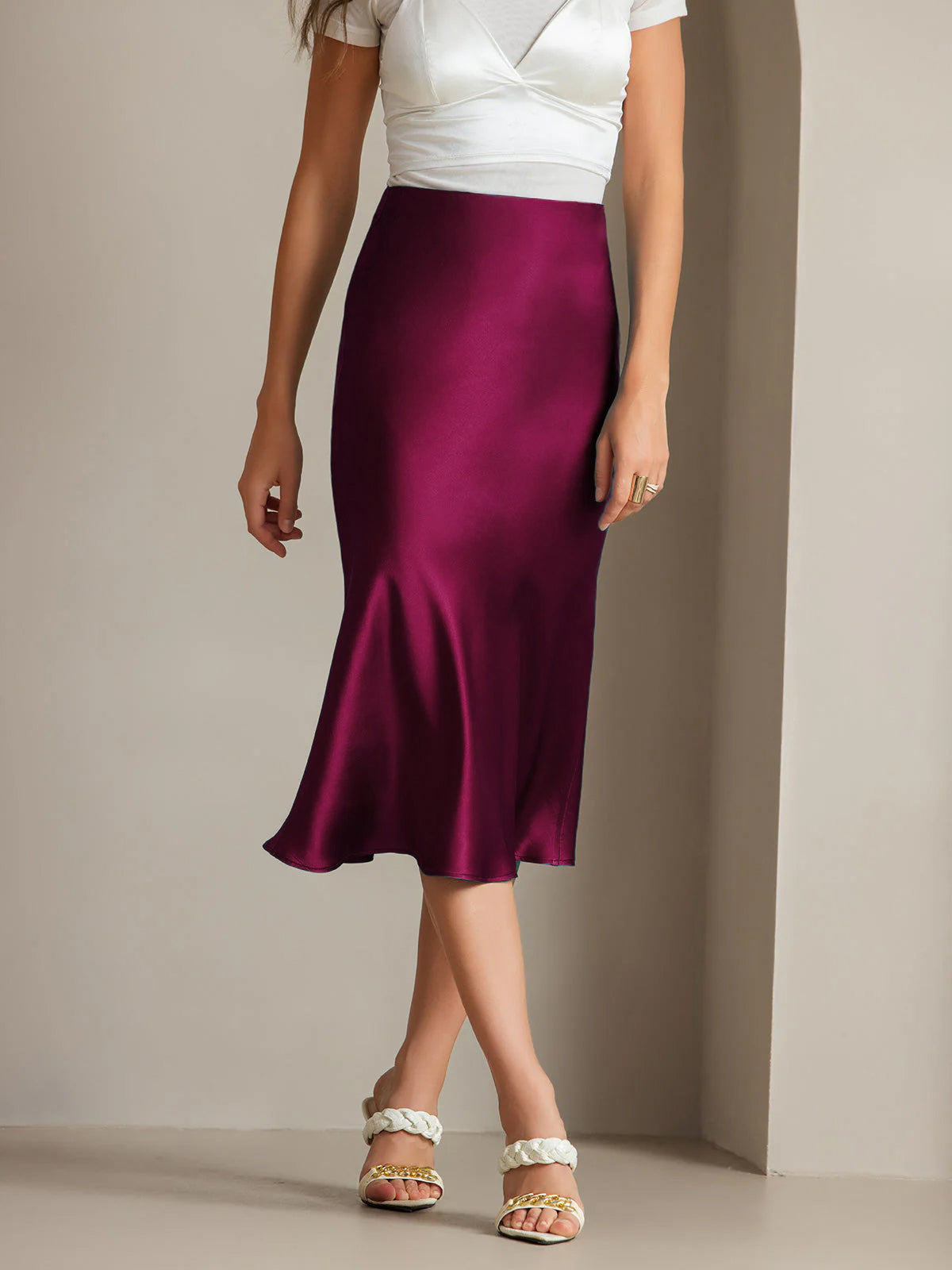 [Dark Red] SilkSilky-UK 19Momme Pure Silk Skirt 001,