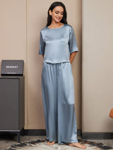 [Grayish Blue] SilkSilky-UK Half Sleeve Round Neck Women's Pyjamas 005