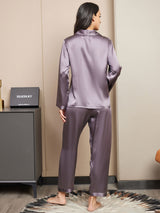 [Purple Gray] SilkSilky-UK Long Sleeve Lapel Collar Women's Pyjamas 002