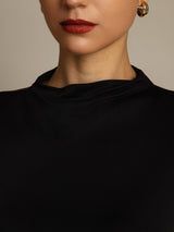 [Black] SilkSilky-UK Silk Knitted Short Sleeve Mock Neck Women's T-Shirt 004