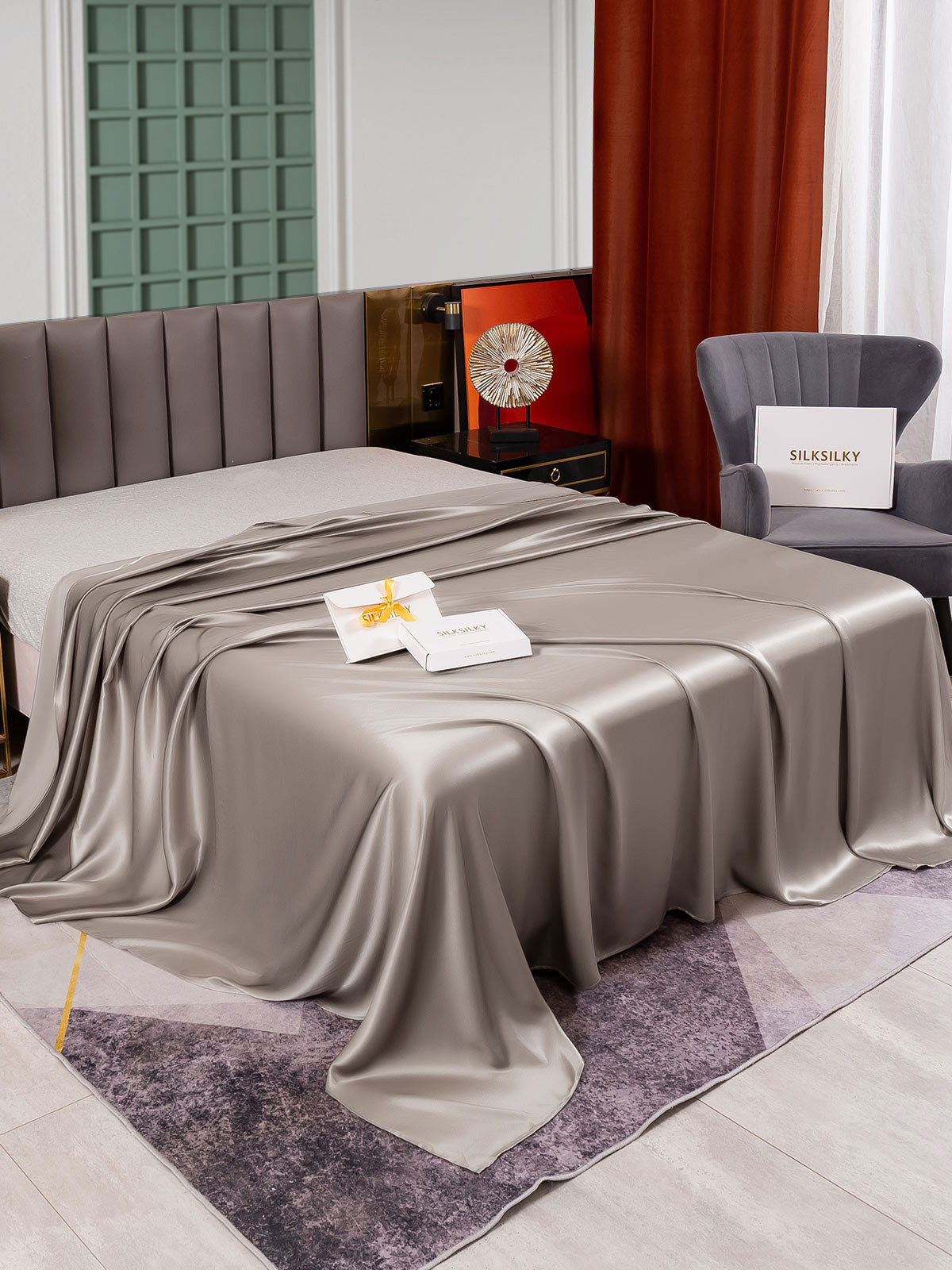 [Gray] SilkSilky-UK 25Momme Pure Silk Sheet 001