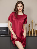 SilkSilky UK Pure Silk Short Sleeve Round Neck Nightdress Wine 001